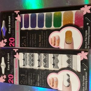 Lot of 2 Nail stickers Rainbow Glitter and black and white designs